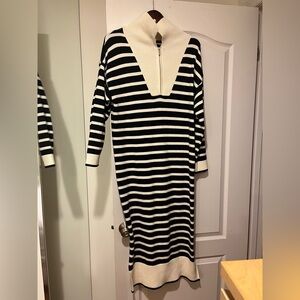 Navy and White Striped Sweater Dress